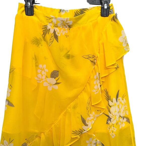 A NEW DAY Yellow Floral Asymmetrical High Low Ruffle Wrap Skirt Lined Women's S - Picture 4 of 11